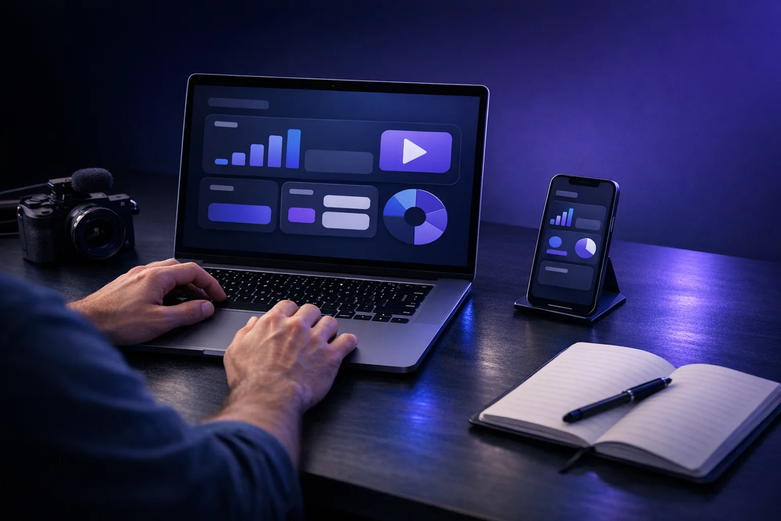 Creator managing short-form video workflow from a premium dashboard